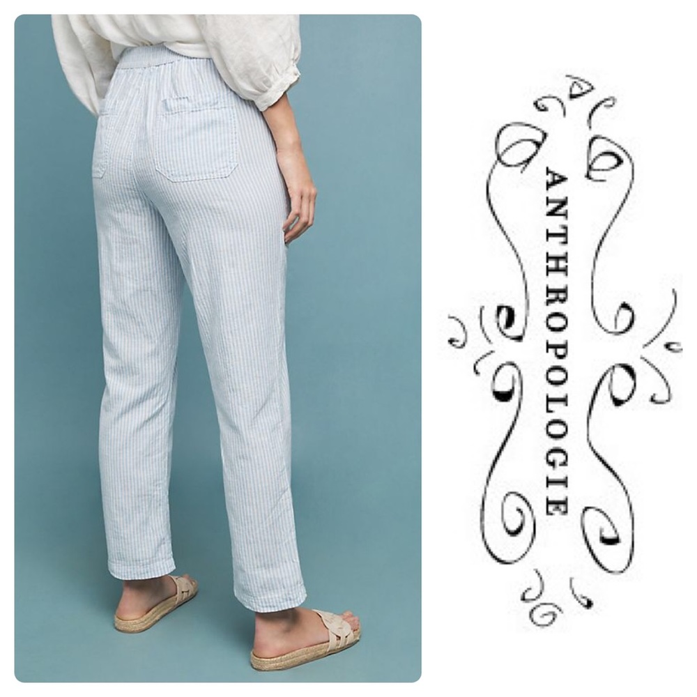 New Anthropologie Cruise Pants Sky Striped - Picture 2 of 8